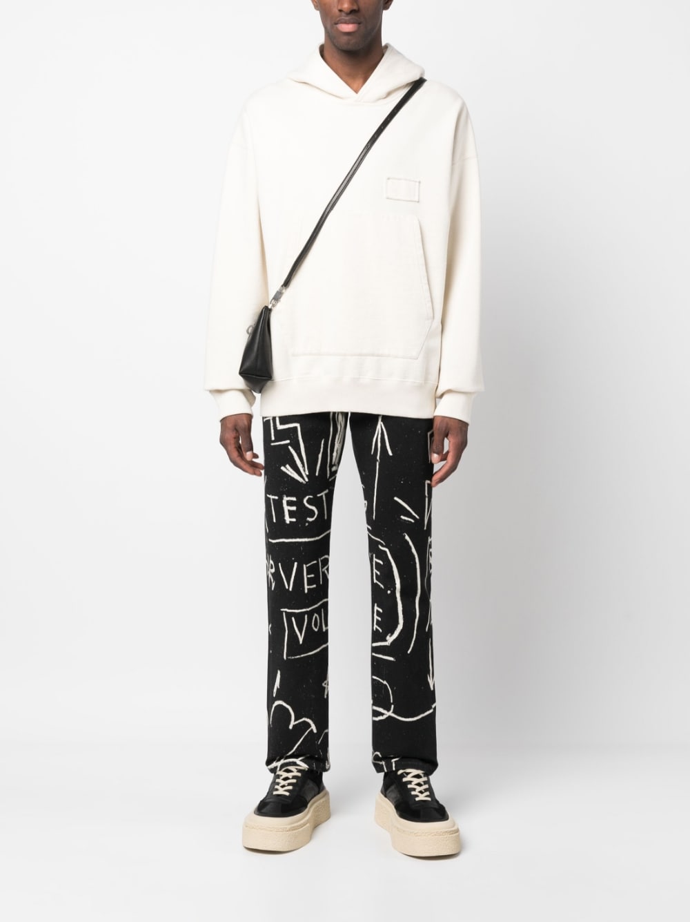 Doodle-Print Straight-Leg Trousers