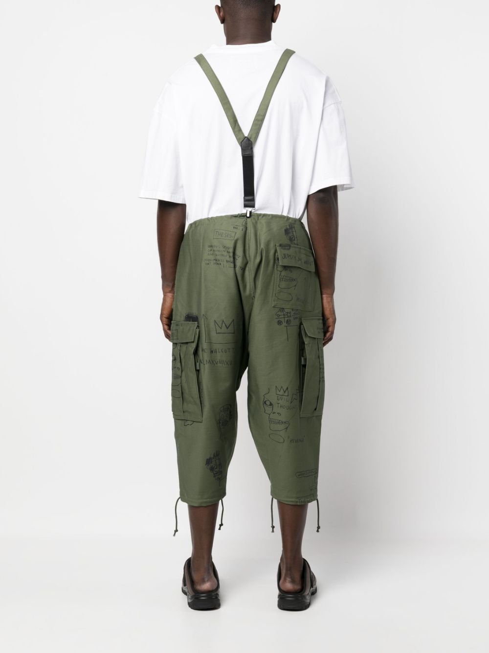 Graphic-Print Suspender Cropped Trousers