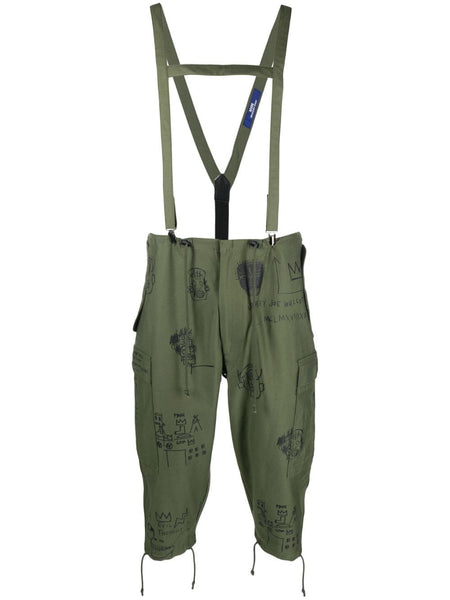 Graphic-Print Suspender Cropped Trousers
