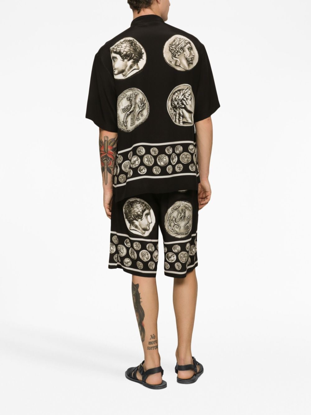 Roman-Coin Print Silk Bermuda Shorts