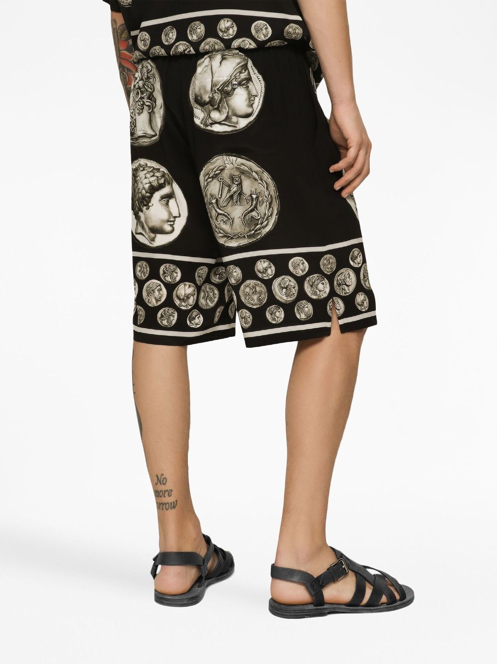 Roman-Coin Print Silk Bermuda Shorts