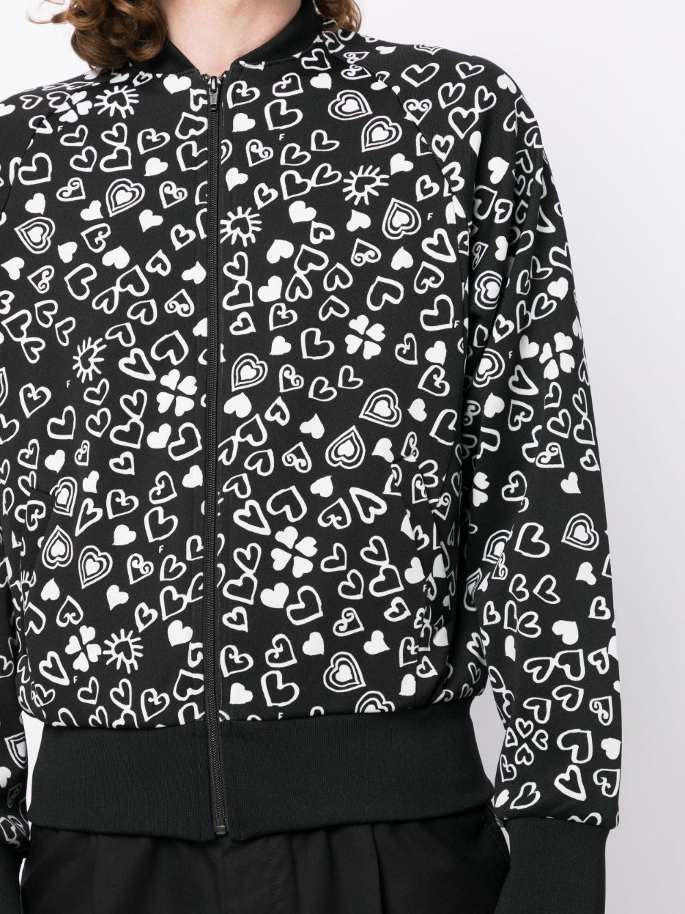 Heart-Print Zipped Bomber Jacket