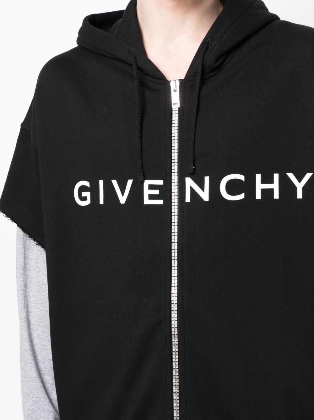 Logo-Print Layered Cotton Hoodie