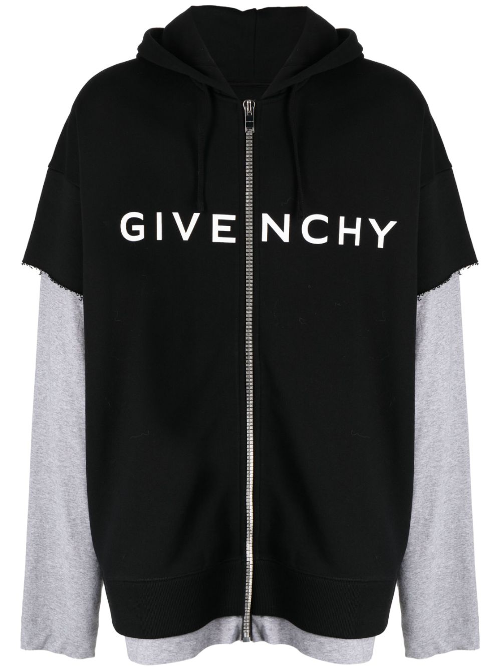 Logo-Print Layered Cotton Hoodie