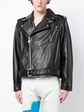 Slogan-Print Leather Biker Jacket
