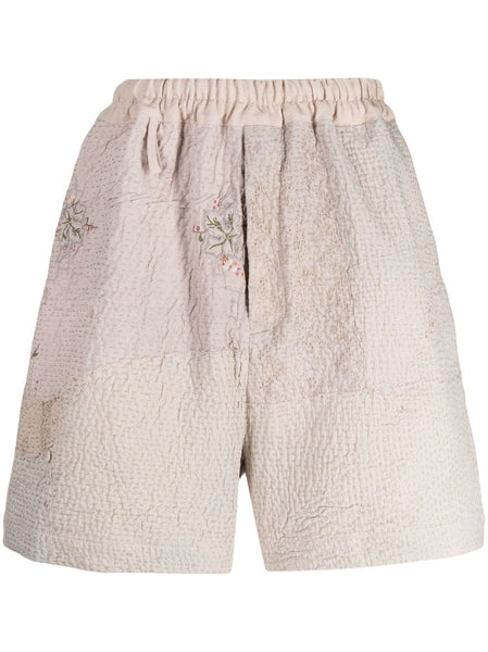 Embroidered Linen-Cotton Shorts