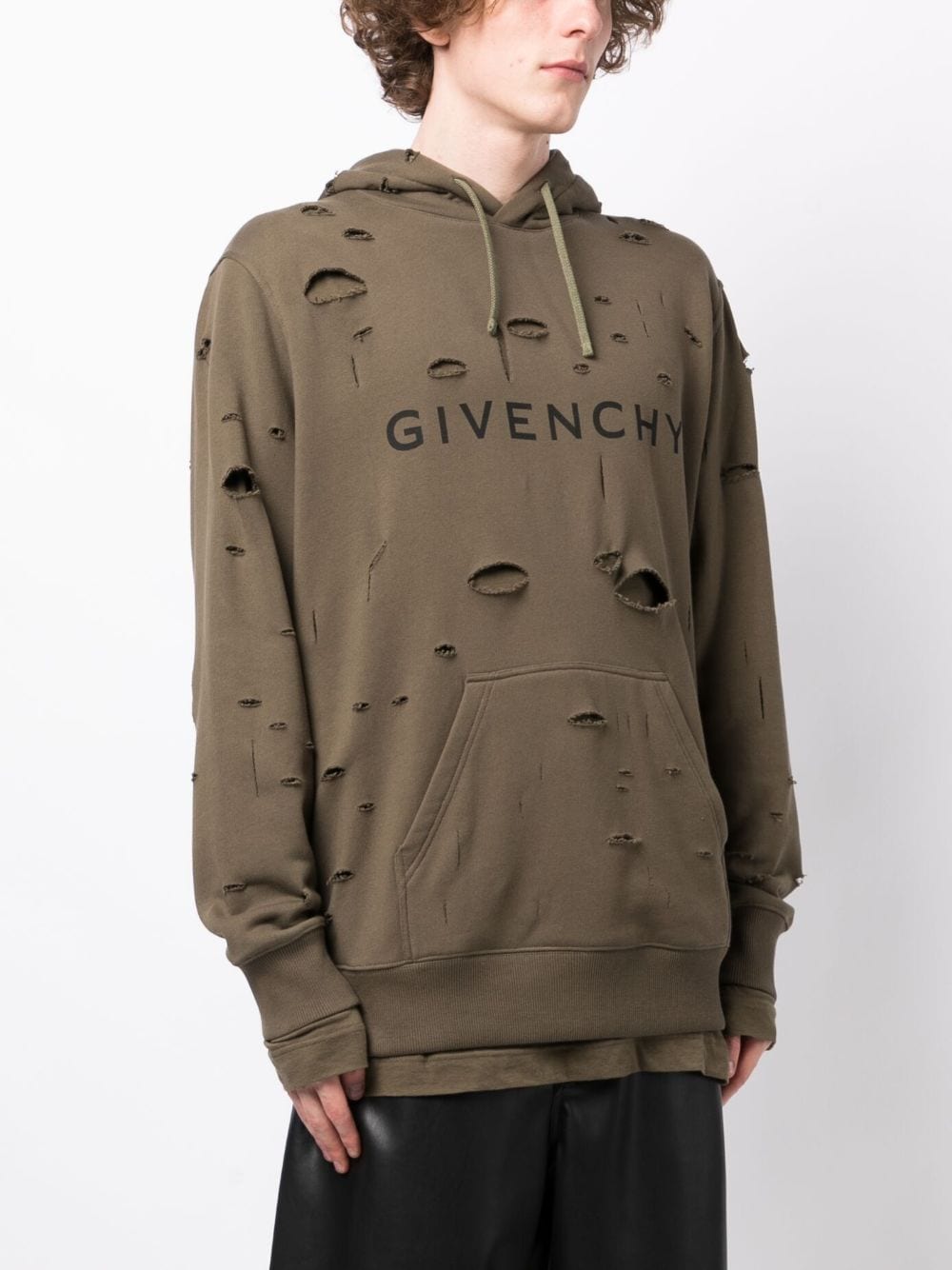 Logo-Print Distressed-Effect Hoodie