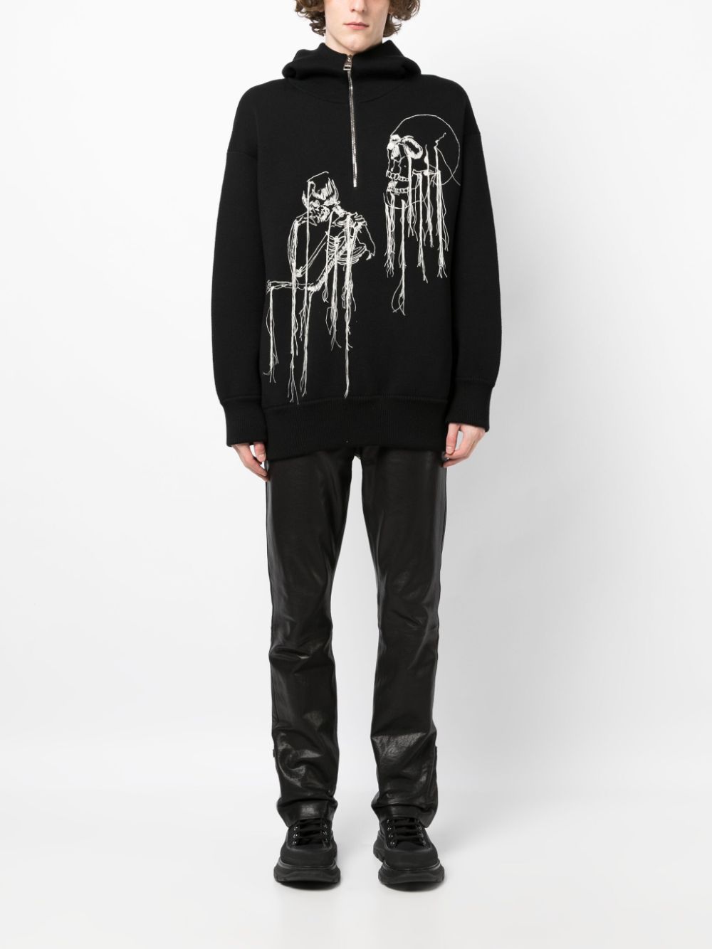 Skull-Print Knitted Hoodie