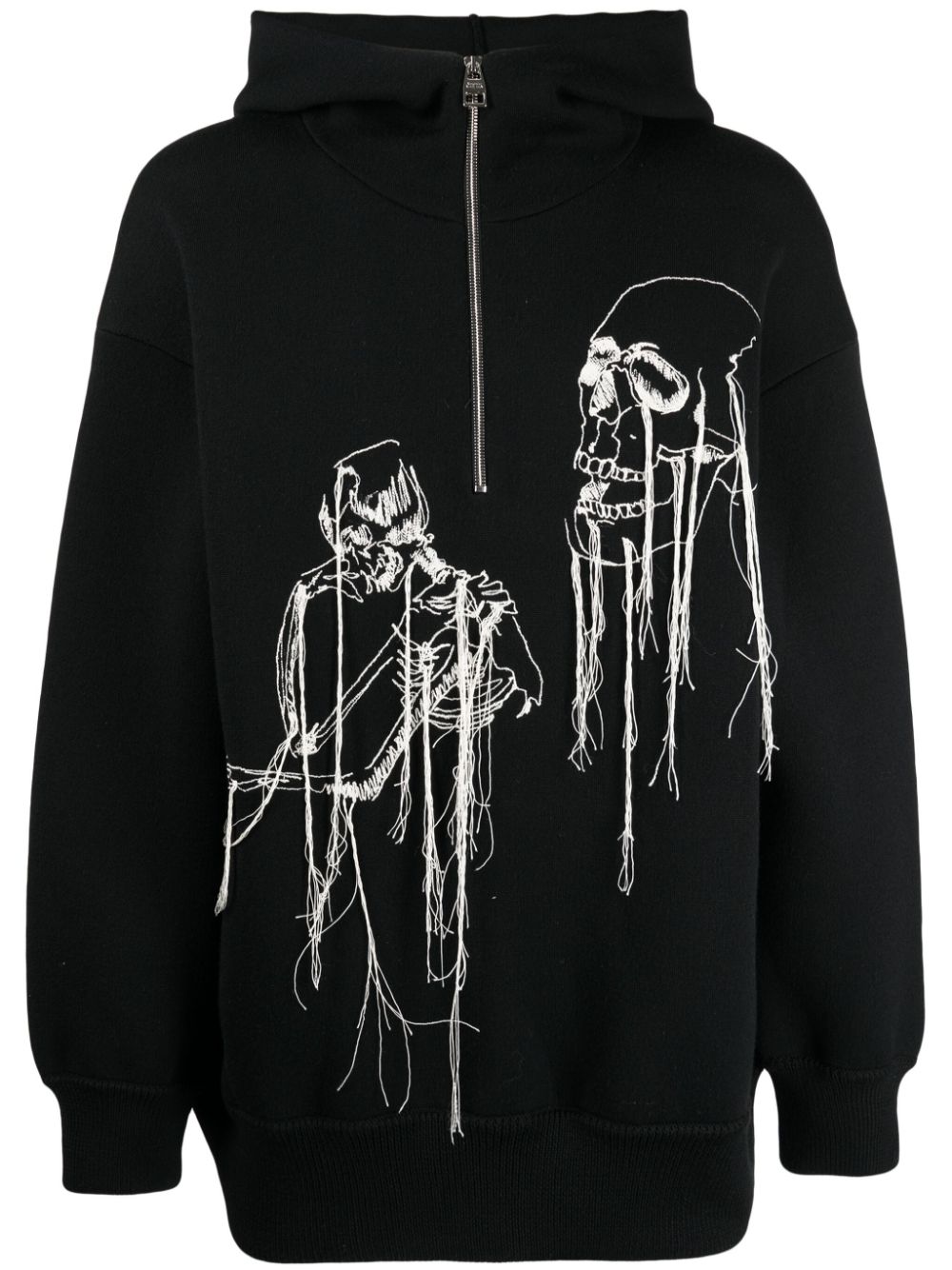 Skull-Print Knitted Hoodie