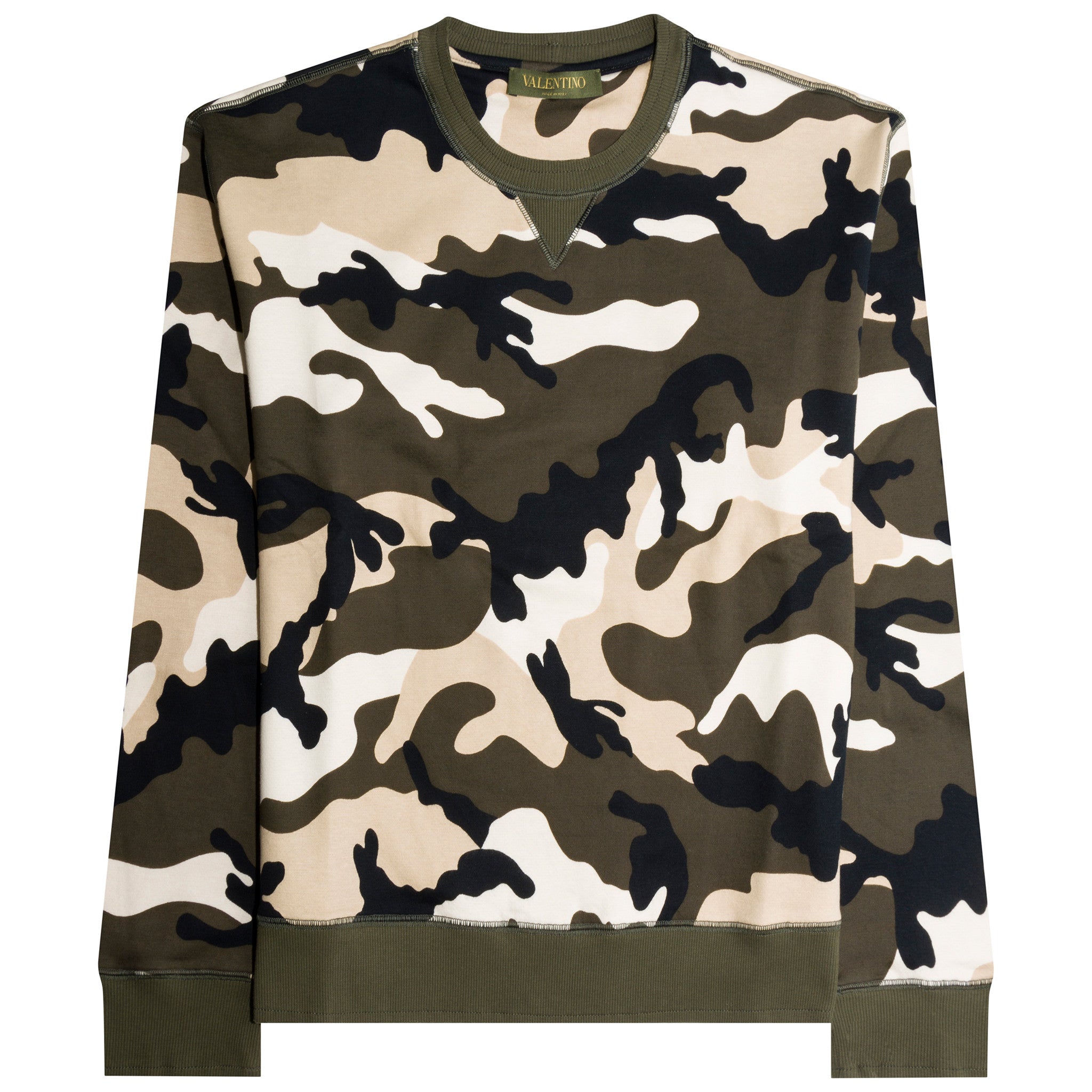 Valentino Camo Sweatshirt White Creme Black & Khaki